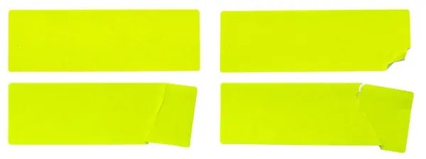 Set Fluorescent Neon Yellow Rectangular Paper Sticker Label Isolated White Stock Photo