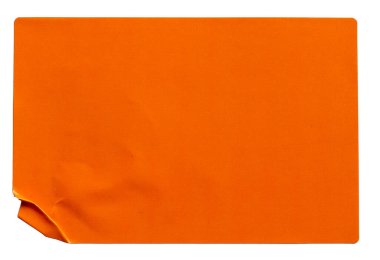 Beyaz arkaplanda izole edilmiş turuncu dikdörtgen kağıt etiketi.