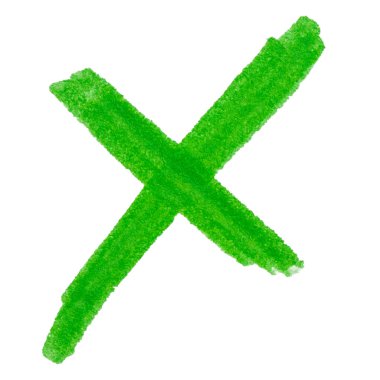 El Çizimi Yeşil X İşareti Beyaz Üzerine İzole Edildi