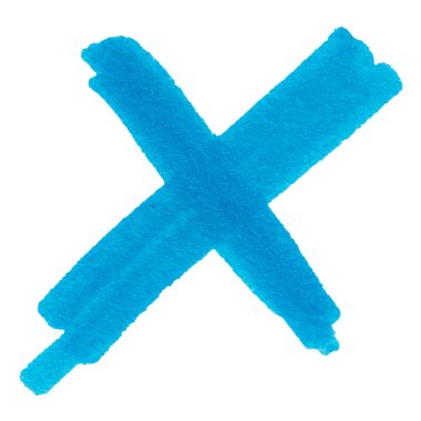 El çizimi mavi X işareti beyaza izole edildi