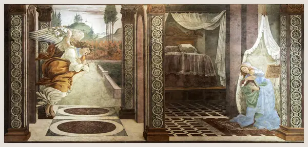 Annunciation Detached Fresco Sandro Botticelli Uffizi Gallery Florence Italy — Stock Photo, Image