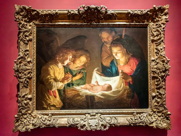 Aanbidding Van Het Kind Jezus Schilderij Van Gerard Van Honthorst — Stockfoto