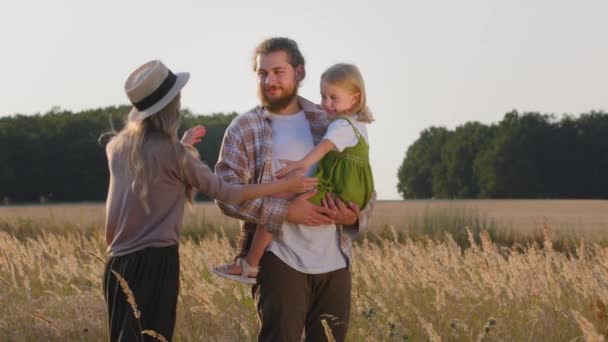 Caucasian Bearded Man Father Dad Holding Little Daughter Girl Child — Stock Video