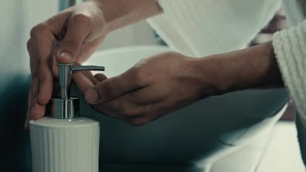 Unrecognizable Man Bath Washing Hands Close Washing Male Arms Liquid — Stock Video