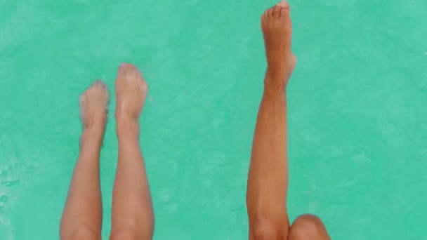 Bare Feet Two Women Female Suntanned Slim Woman Girl Moving — Stock Video