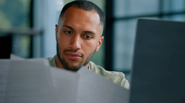 Serious Pensive Thinking African Latina Businessman Boss Auditor Checking Corporate — Stock Photo, Image
