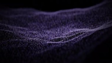 Hareket eden mor renk parçacıkları uzay arka planında yanıp sönen mikro toz, soyut dokuda parlayan kristaller. Sinema başlıkları titreşim sesi için fütüristik 3d hafif hareket tasarımı