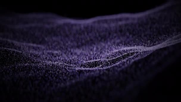 Движущийся Поток Пурпурных Цветных Частиц Мигает Микропылью Космическом Фоне Цифровая — стоковое видео