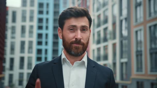Desagradado Confiante Caucasiano Homem Empresário Masculino Negar Não Concordar Recusar — Vídeo de Stock