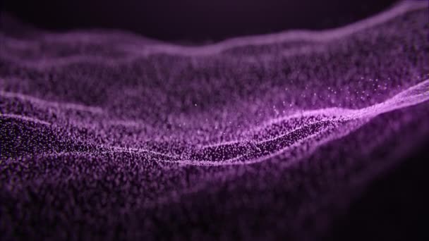スローモーションで動く4Kフローピンクの光る粒子抽象的なマイクロクリスタルダスト魔法の小さなライトは暗い空間で色を上昇させました 3Dアニメーションビジネスキャンバスプレゼンテーションのための未来的なデザイン背景 — ストック動画