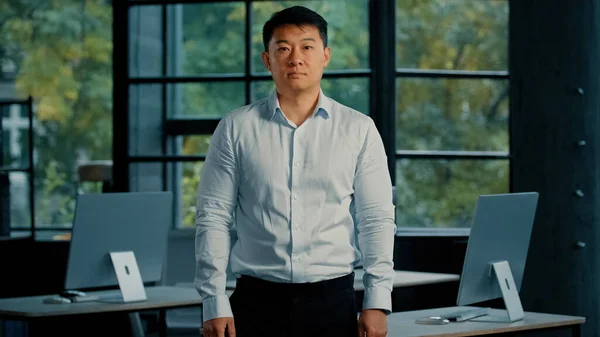 Portrait Strong Male Asian Professional Boss Businessman Motivated Korean Japanese — Stock Photo, Image