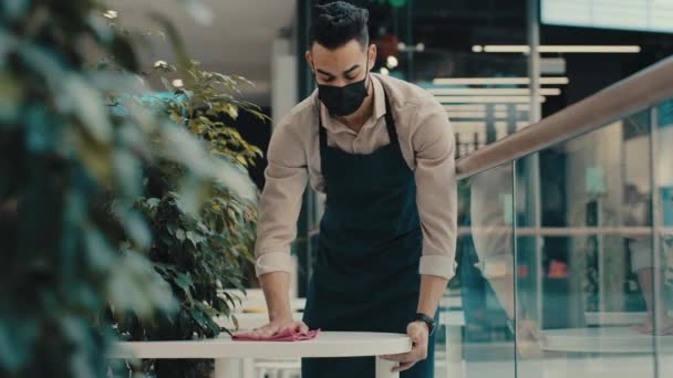 Café Arbetare Man Kille Servitör Man Cafeteria Manager Småföretagare Medicinsk — Stockvideo
