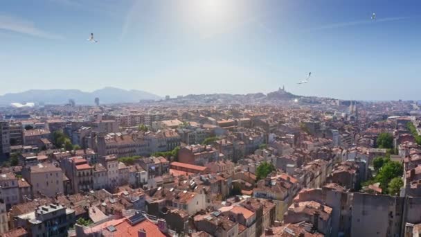 Aerial Top View Franse Metropool Stad Reizen Bestemming Beroemde Katholieke — Stockvideo