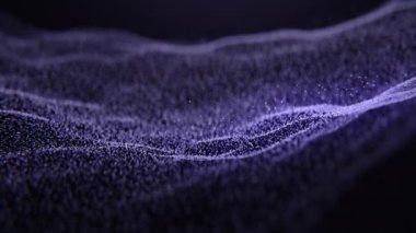 Akış mor renk parçacıkları yanıp sönen mikro kristaller menekşe molekülleri hareket eden galaksi uzayı, neon animasyon dokusu yüzey. 3D fütüristik tasarım yüksek teknoloji arkaplan görüntüleme iş sunumu