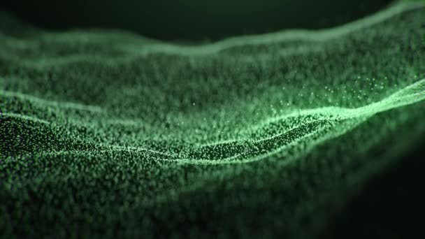 Κινούμενη Ροή Πράσινα Σωματίδια Χρώμα Αναβοσβήνει Μικρο Μονάδες Κοκκώδης Άμμο — Αρχείο Βίντεο