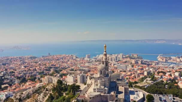 Top View Marselha Cidade Francesa Pitoresco Marco Nacional Destino Viagem — Vídeo de Stock