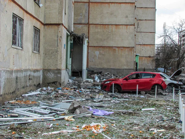 Kharkiv Kharkov Ucrania 2022 Estrellado Coche Quemado Horror Guerra Roto —  Fotos de Stock
