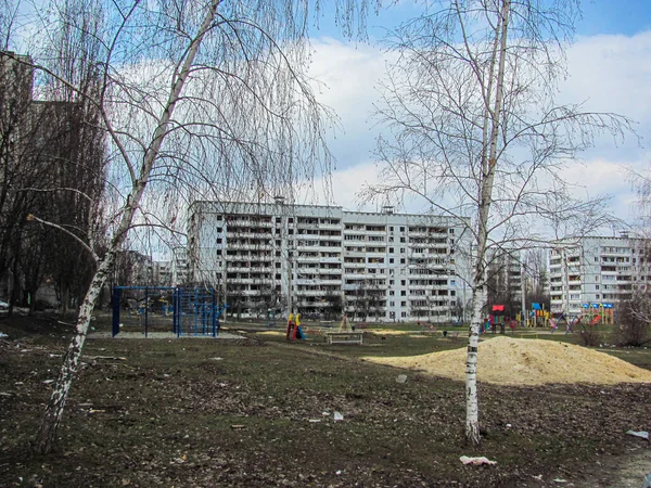 Kharkiv Ukraina 2022 Förstörd Civil Ukrainsk Byggnad Trasigt Hus Efter — Stockfoto