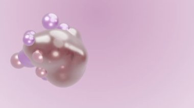 Abstract 3D render animation motion design deformed white metaball fluid liquid blob figure metasphere on pink background transition deformation to drops meta balls bubbles pearls for cosmetology adds