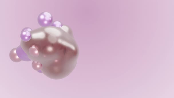 アブストラクト3Dレンダリングアニメーションの動きのデザインピンクの背景遷移変形に変形した白色のメタボール液体ブロブ図大気は 化粧品のためのメタボールバブル真珠をドロップするには追加されます — ストック動画
