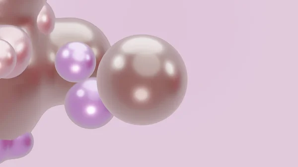 3D渲染动画动作设计表现墙纸的多样性 在粉红背景下 白色抽象的金属球液状移动变形过渡到金属球泡滴珍珠分子 — 图库照片
