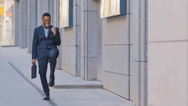 Happy Success African American Man Candidate Hired Has Job Offer — Stockfoto