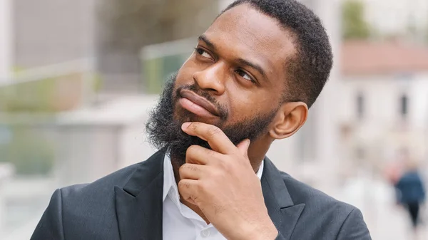 Ethnic Bearded African American Man Entrepreneur Pensive Manager Executive Thoughtful — Stockfoto