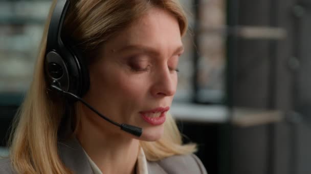 Call Center Customer Service Female Worker Middle Aged Woman Headset — Stockvideo
