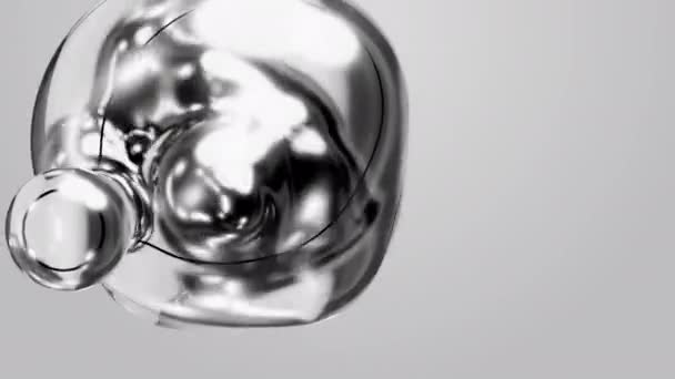 3Dレンダリングの動きのデザインパターンは 白色の背景にガラス水の液体銀金属メタボール遷移変形プロセス中のモノクログレーホワイト抽象アートオブジェクトメタボール球を回避 — ストック動画