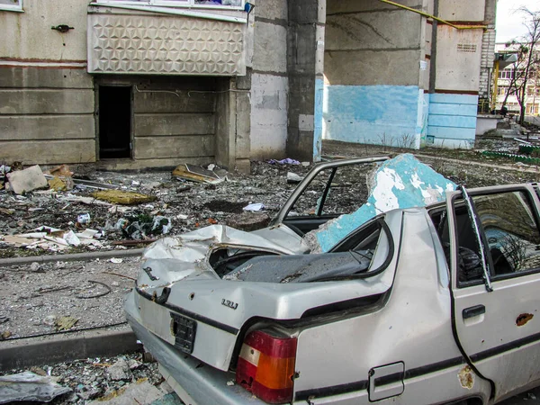 Kharkiv Kharkov Ukraine 2022 Broken Crashed Civil Car Vehicle Destruction — Stockfoto