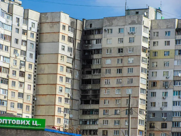 Kharkiv Kharkov Ukraine 2022 Building Destruction Outdoors Burned Residential House — Foto Stock