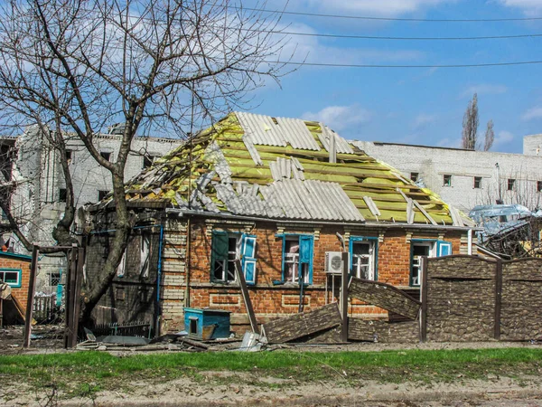 Kharkiv Kharkov Ukraine 2022 Destroyed Devastated Civilian House Damaged Home — Zdjęcie stockowe