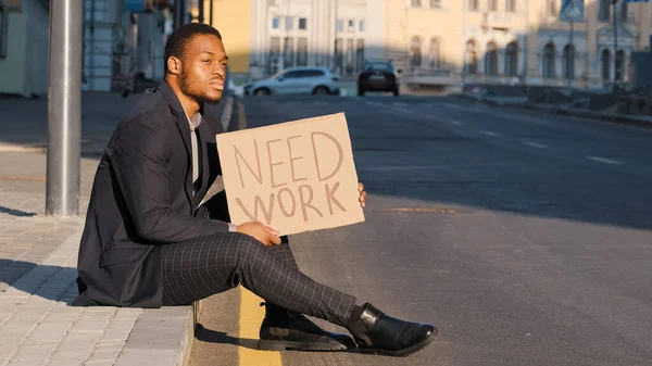 Sad Desperate Frustrated Ethnic Employee Office Worker African American Man — Φωτογραφία Αρχείου
