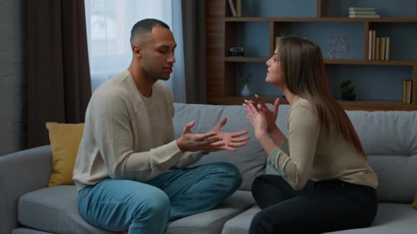 Family Conflict Couple Quarrel Annoyed 30S African American Man Arguing — стоковое видео