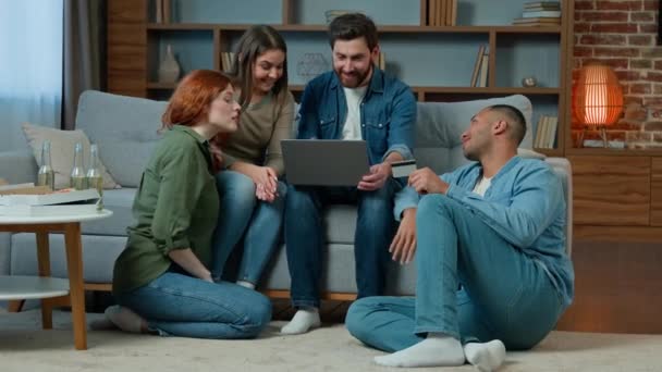 Multiracial Team Friends Ethnicity Diversity Shoppers Sit Living Room Work — Wideo stockowe