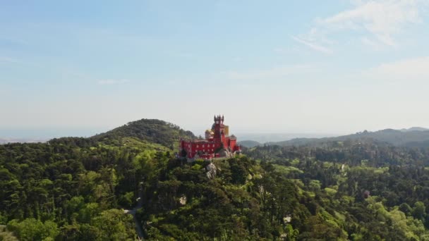 Drone Footage Portugal Europe Country Touristic Palace Pena Old Castle — ストック動画