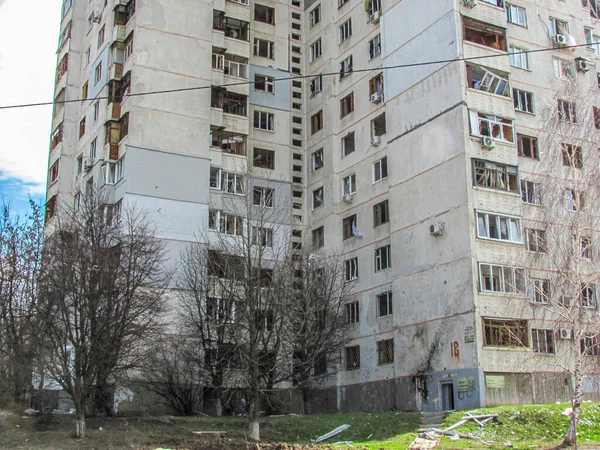Kharkiv Kharkov Ukraine 2022 Destroyed City Building Apartment Broken Windows — 图库照片