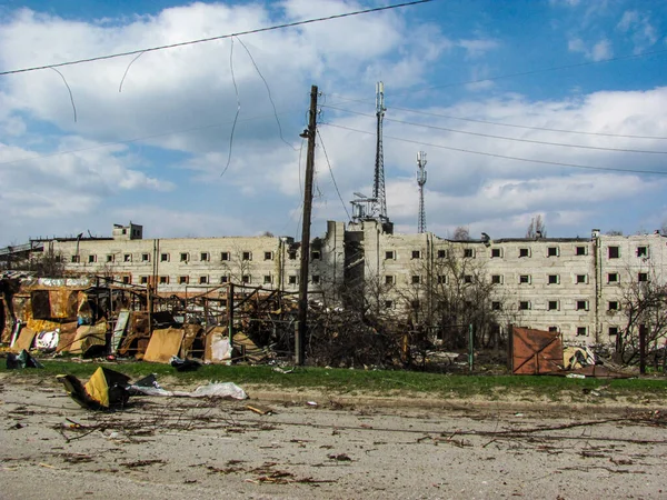 Kharkiv Kharkov Ukraine 2022 War Aftermath Burnt Building Destroyed Ruined — Stok fotoğraf