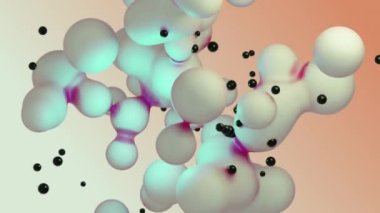 3D canlandırma animasyonu cgi beyaz meta küre şekil değiştirme birçok küçük inci siyah meta toplar sıvı sıvı dinamik soyut animasyon damlaları bej arkaplan üzerinde baloncuklar