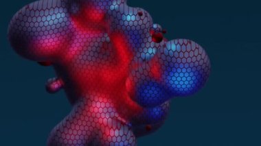 3d hareket tasarımı animasyonu soyut neon çok renkli meta küre ölçekli sürüngen dokusu geçişi ile koyu mavi ve kırmızı meta toplar iş arka planı sunumu