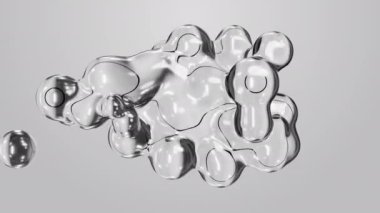 3d video görüntüsü modern hareket tasarım duvar kâğıdı gri monokrom soyut sanat camı gri şeffaf sıvı aqua meta top metal madde deformasyon metabol dönüşüm süreci