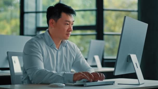 Ικανοποιημένος Αρσενικό Επιχειρηματία Επαγγελματίας Εργαζόμενος Εκτελεστικός Πράκτορας Κινέζικα Κορεάτης Ασιάτης — Αρχείο Βίντεο