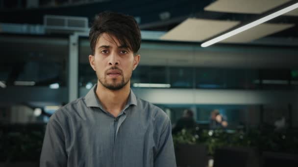 Depressed Pensive Sad Businessman Indian Arabian 30S Man Entrepreneur Office — Stockvideo
