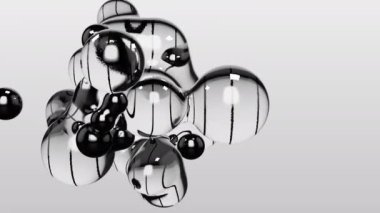 3d render motion design animation water liquid soapy striped abstract metaball transparent metasphere white background meta ball with black strips transition deformation business medical presentation