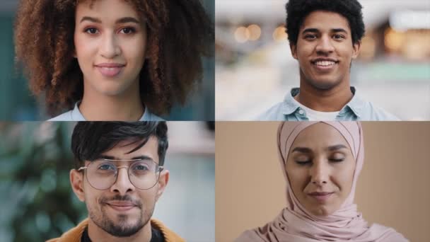 Split Screen Collage Portrait Multiracial Young Happy People Diverse Men — Video