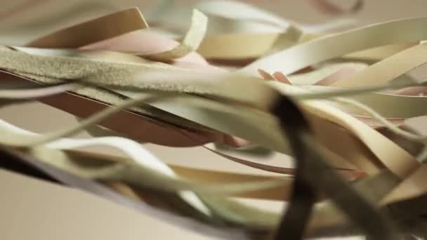 Render Motion Animation Yellow Beige Gentle Soft Silk Ribbons Waving — Video Stock