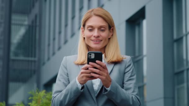 Excited Happy Woman Checking Email Receiving Message Reading Good News — Stock video