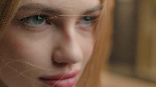 근접촬영 매크로 사진에서는 유럽계 여성의 안과를 거리에서 바라보고 매력적 매력적 — 비디오