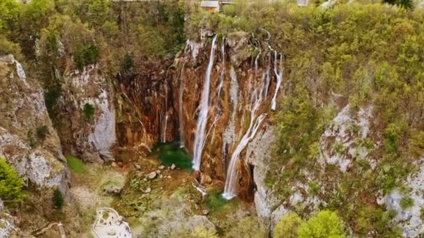 Aerial View Top Flying Drone Copter Shooting Landscape Panoramic Plitvice — Wideo stockowe