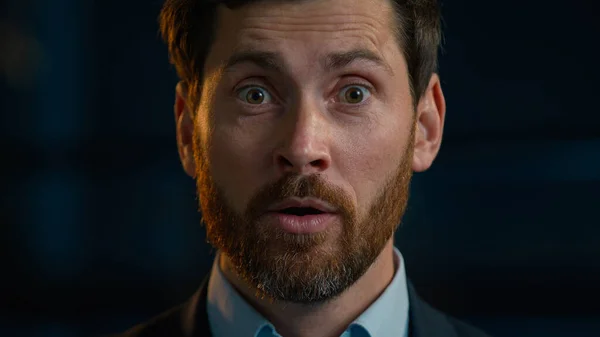 Portrait Surprised Shocked Caucasian Adult Bearded Businessman Middle Aged 35S — Stockfoto